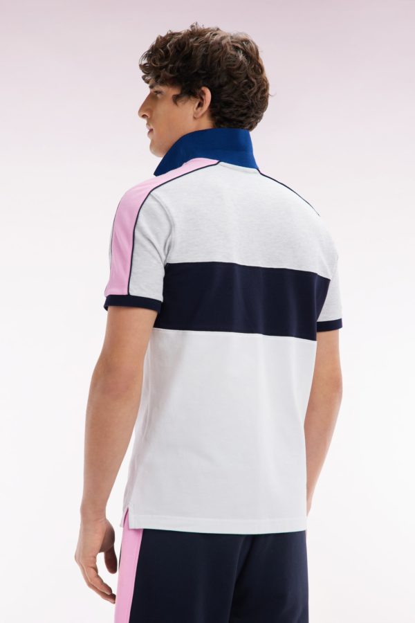 Polo À Manches Courtes En Coton Tricolore Blanc Marine Et Gris Coupe Droite Eden Park – Image 3