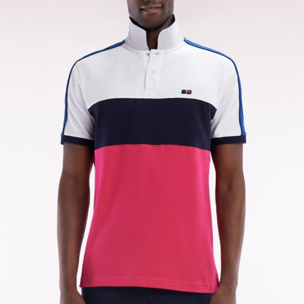 Polo À Manches Courtes En Coton Tricolore Blanc Marine Et Fuchsia Coupe Droite Eden Park