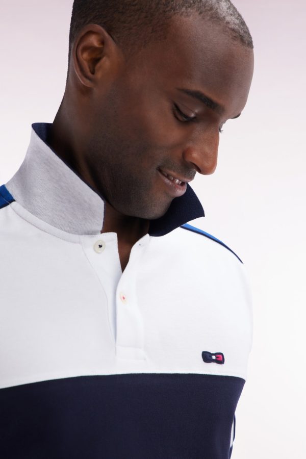 Polo À Manches Courtes En Coton Tricolore Blanc Marine Et Fuchsia Coupe Droite Eden Park – Image 4