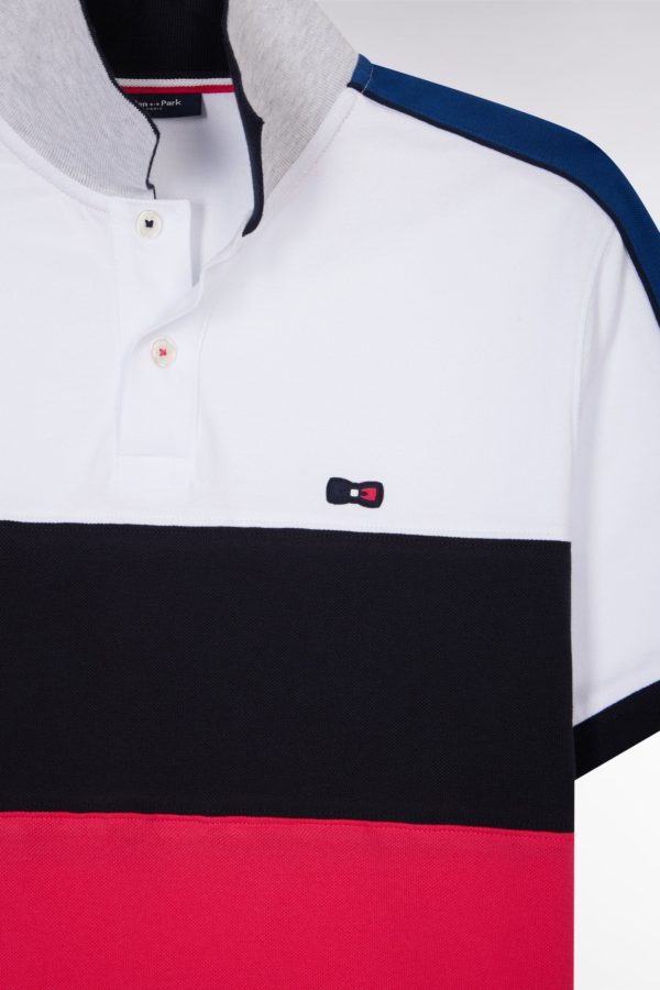 Polo À Manches Courtes En Coton Tricolore Blanc Marine Et Fuchsia Coupe Droite Eden Park – Image 5