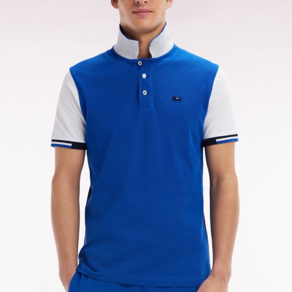 Polo À Manches Courtes Colorblock En Coton Marine Coupe Droite Eden Park
