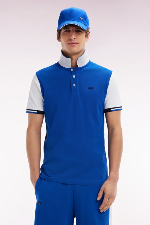 Polo À Manches Courtes Colorblock En Coton Marine Coupe Droite Eden Park