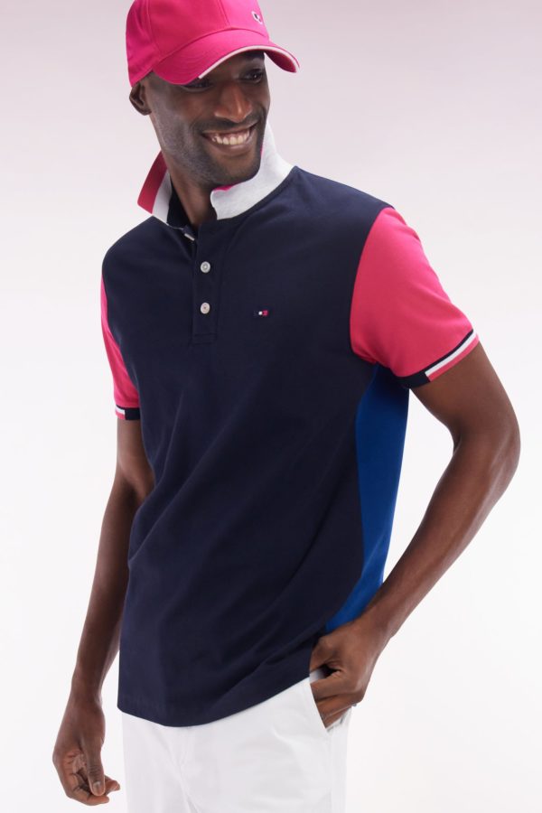 Polo À Manches Courtes Colorblock En Coton Fuchsia Coupe Droite Eden Park – Image 2
