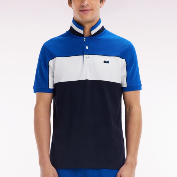 Polo À Manches Courtes En Coton Tricolore Bleu Dessous De Col Rayé Coupe Droite Eden Park