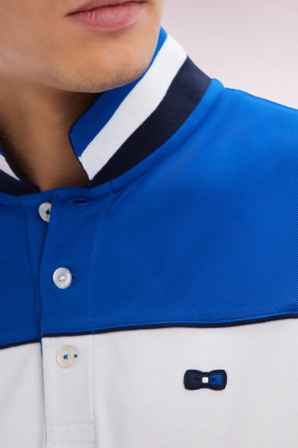Polo À Manches Courtes En Coton Tricolore Bleu Dessous De Col Rayé Coupe Droite Eden Park – Image 4