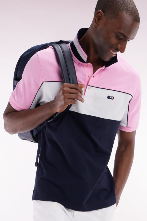 Polo À Manches Courtes En Coton Tricolore Rose Dessous De Col Rayé Coupe Droite Eden Park – Image 2