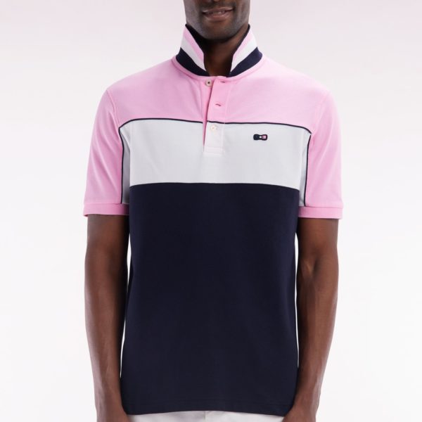 Polo À Manches Courtes En Coton Tricolore Rose Dessous De Col Rayé Coupe Droite Eden Park