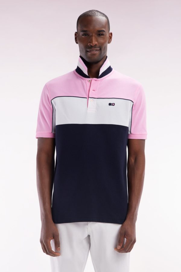 Polo À Manches Courtes En Coton Tricolore Rose Dessous De Col Rayé Coupe Droite Eden Park