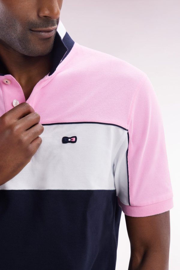 Polo À Manches Courtes En Coton Tricolore Rose Dessous De Col Rayé Coupe Droite Eden Park – Image 4