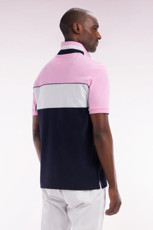 Polo À Manches Courtes En Coton Tricolore Rose Dessous De Col Rayé Coupe Droite Eden Park – Image 3