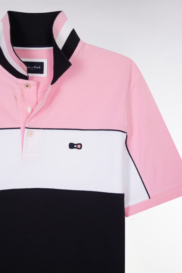 Polo À Manches Courtes En Coton Tricolore Rose Dessous De Col Rayé Coupe Droite Eden Park – Image 5
