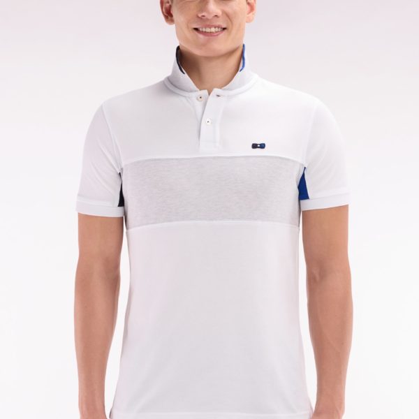 Polo À Manches Courtes Colorblock En Coton Blanc Détails Gris Et Marine Coupe Droite Eden Park