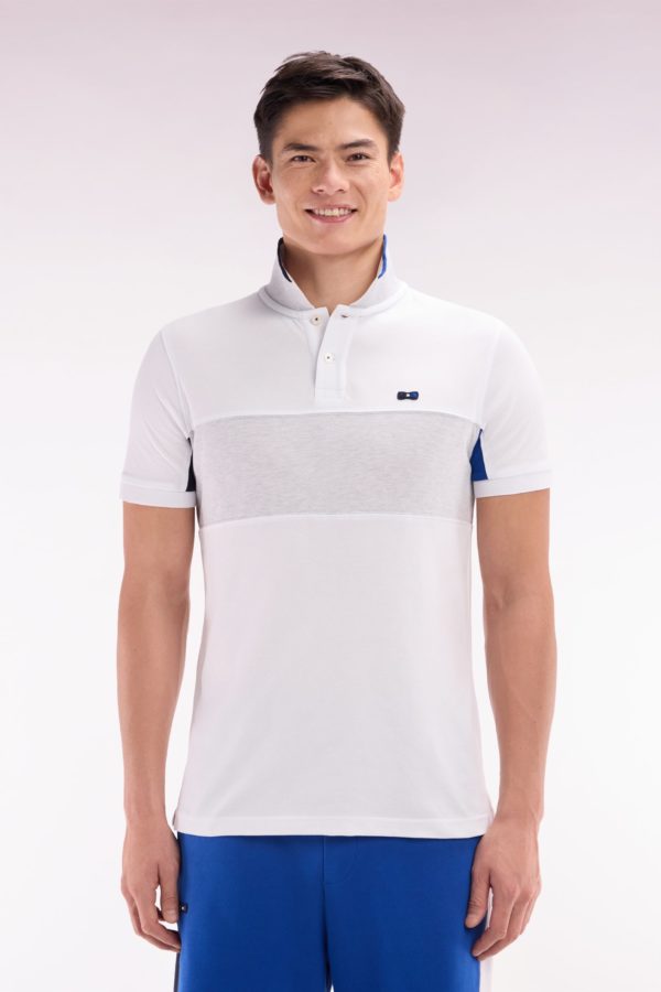 Polo À Manches Courtes Colorblock En Coton Blanc Détails Gris Et Marine Coupe Droite Eden Park