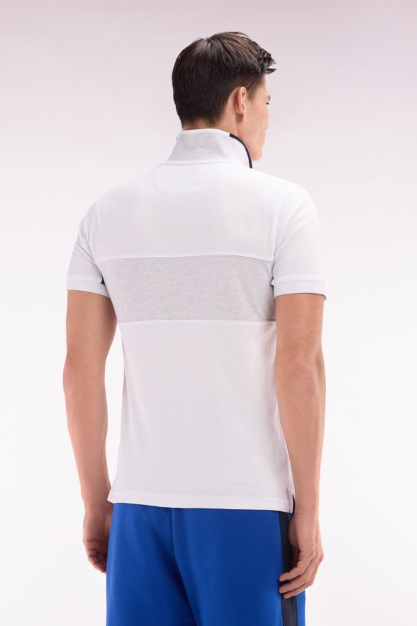 Polo À Manches Courtes Colorblock En Coton Blanc Détails Gris Et Marine Coupe Droite Eden Park – Image 3