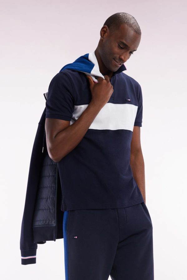 Polo À Manches Courtes Colorblock En Coton Marine Détails Roses Et Blancs Coupe Droite Eden Park – Image 2