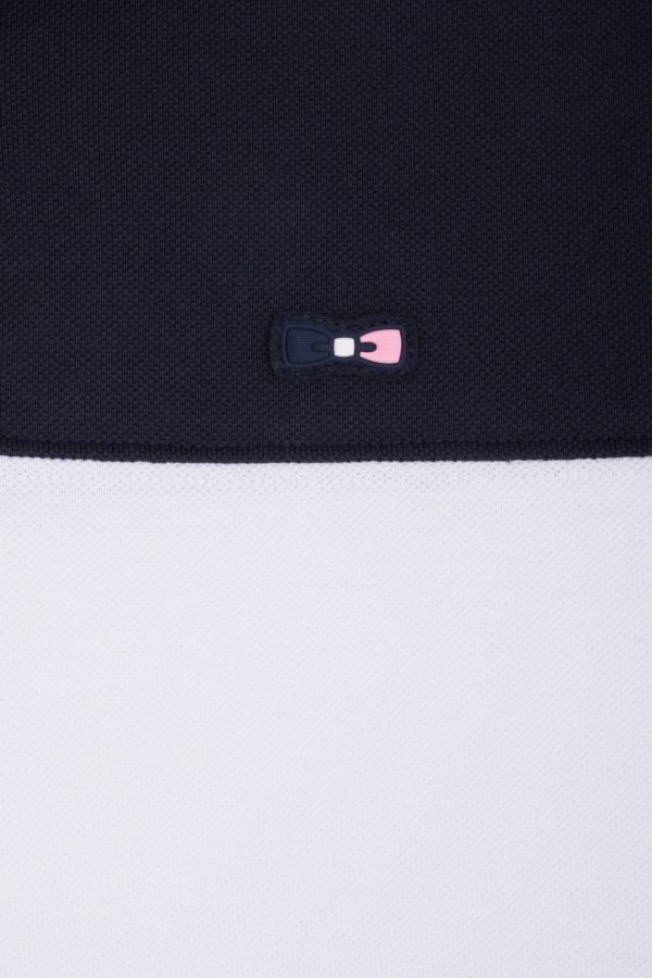 Polo À Manches Courtes Colorblock En Coton Marine Détails Roses Et Blancs Coupe Droite Eden Park – Image 4