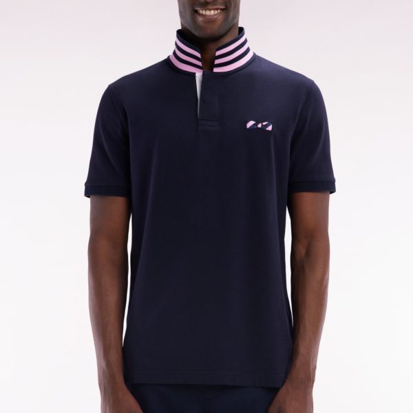 Polo À Manches Courtes En Coton Marine Dessous De Col Cerclé Coupe Droite Eden Park