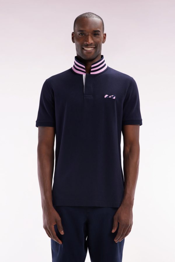 Polo À Manches Courtes En Coton Marine Dessous De Col Cerclé Coupe Droite Eden Park