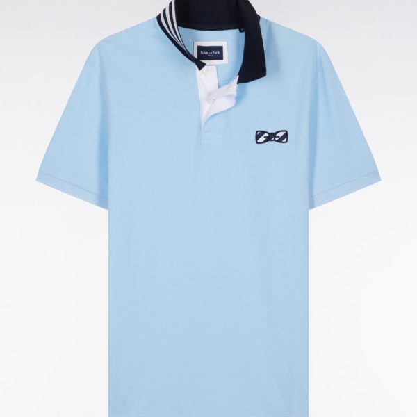 Polo À Manches Courtes En Coton Ciel Dessous De Col Cerclé Coupe Droite Eden Park