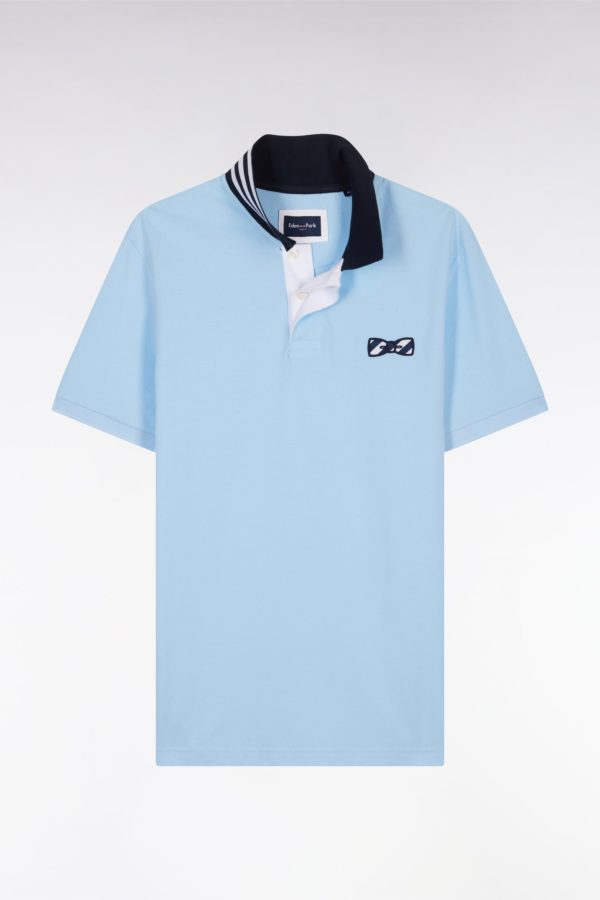 Polo À Manches Courtes En Coton Ciel Dessous De Col Cerclé Coupe Droite Eden Park