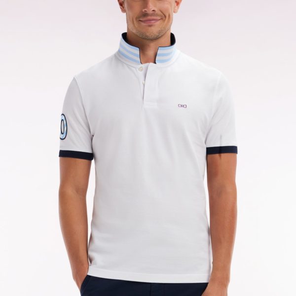 Polo À Manches Courtes En Piqué Coton Blanc Broderie Manches 10 Coupe Droite Eden Park