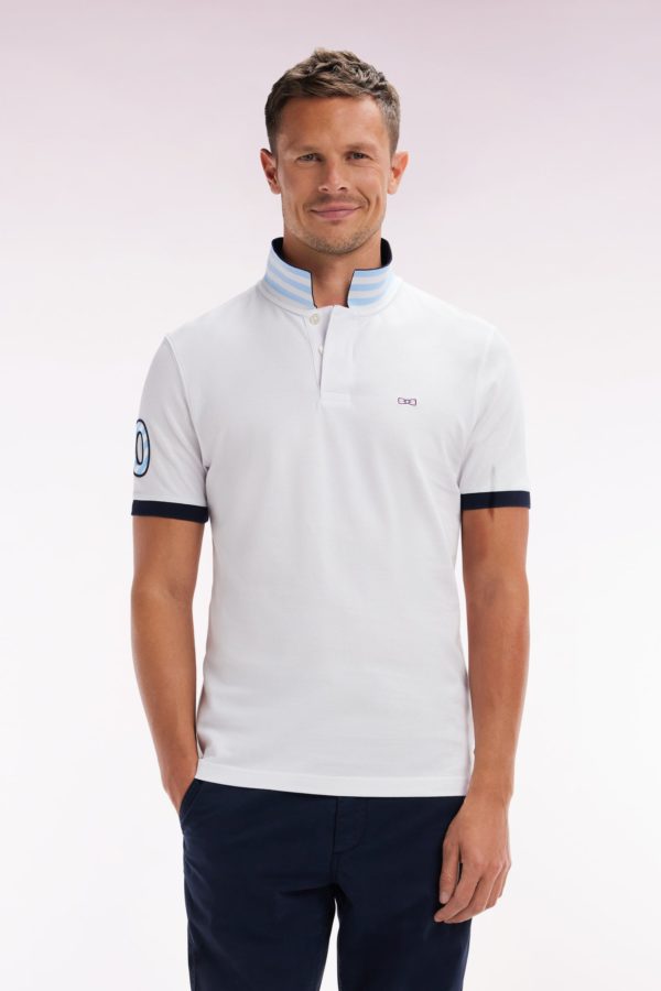 Polo À Manches Courtes En Piqué Coton Blanc Broderie Manches 10 Coupe Droite Eden Park