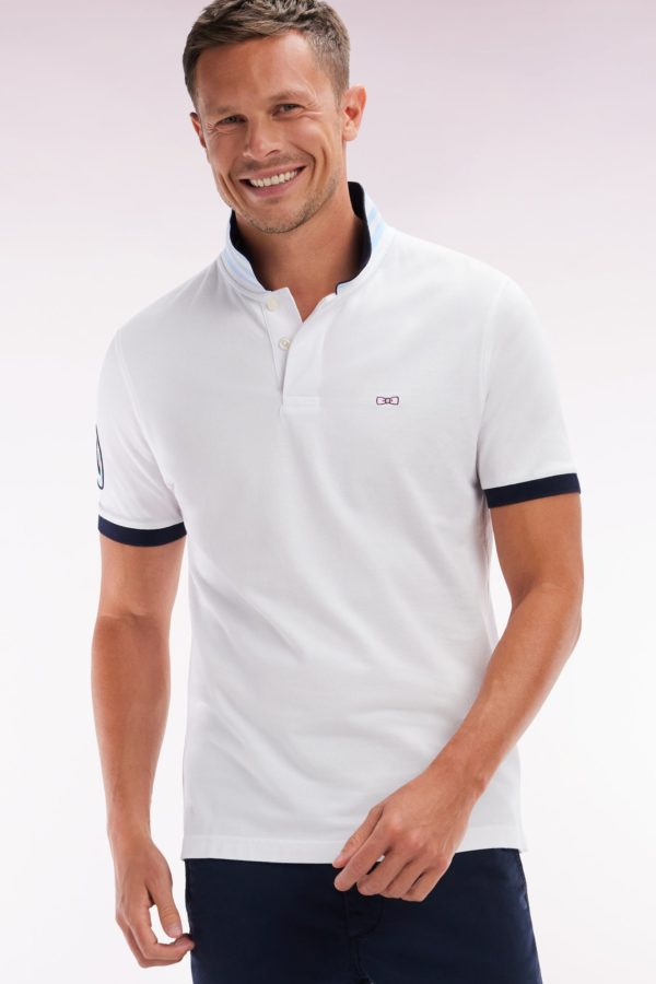 Polo À Manches Courtes En Piqué Coton Blanc Broderie Manches 10 Coupe Droite Eden Park – Image 2