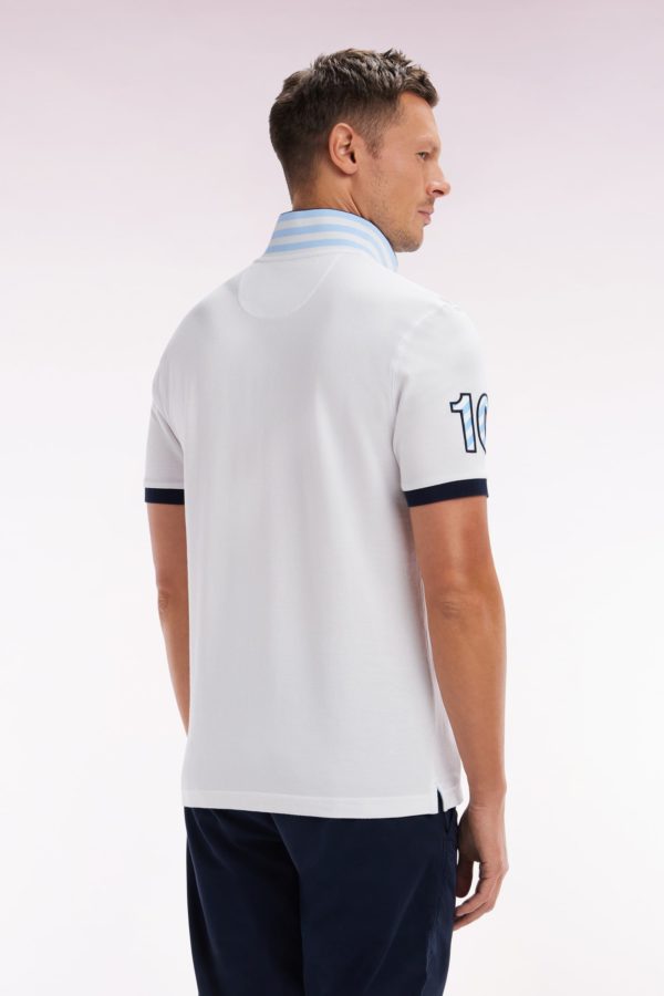 Polo À Manches Courtes En Piqué Coton Blanc Broderie Manches 10 Coupe Droite Eden Park – Image 3