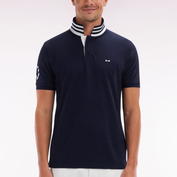 Polo À Manches Courtes En Piqué Coton Marine Broderie Manches 10 Coupe Droite Eden Park
