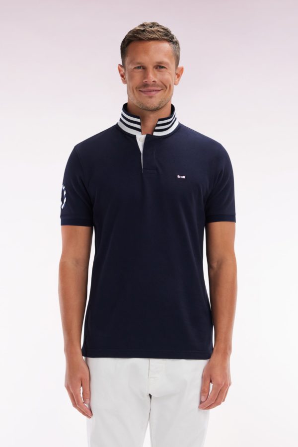 Polo À Manches Courtes En Piqué Coton Marine Broderie Manches 10 Coupe Droite Eden Park