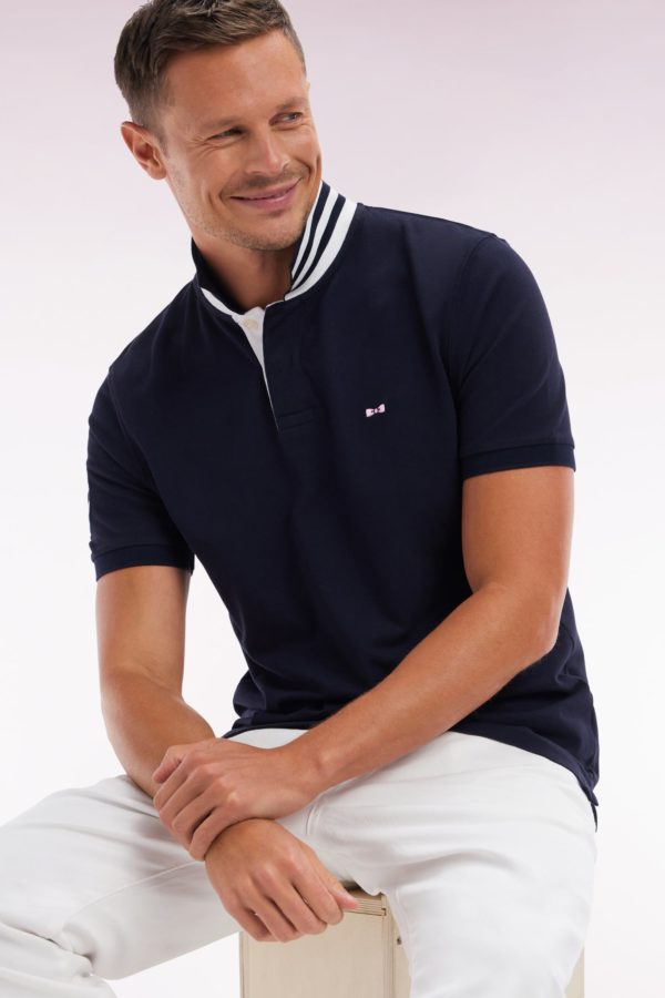 Polo À Manches Courtes En Piqué Coton Marine Broderie Manches 10 Coupe Droite Eden Park – Image 2