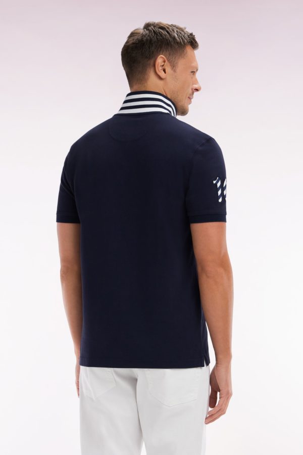 Polo À Manches Courtes En Piqué Coton Marine Broderie Manches 10 Coupe Droite Eden Park – Image 3
