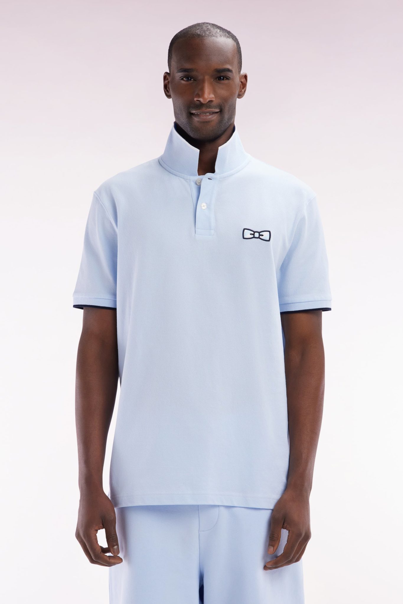 Polo À Manches Courtes En Coton Ciel Broderie Ton Sur Ton Coupe Décontractée Eden Park