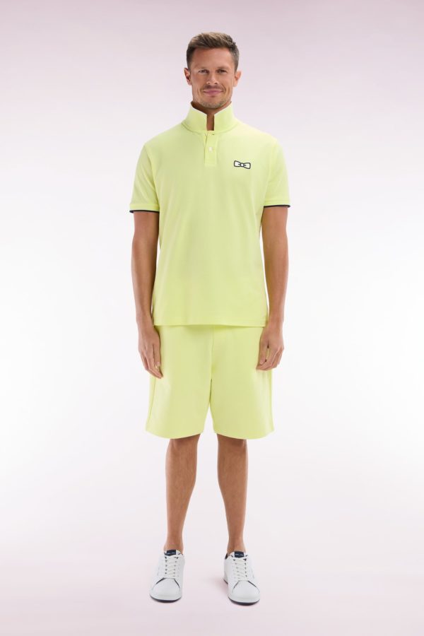 Polo À Manches Courtes En Coton Jaune Broderie Ton Sur Ton Coupe Décontractée Eden Park