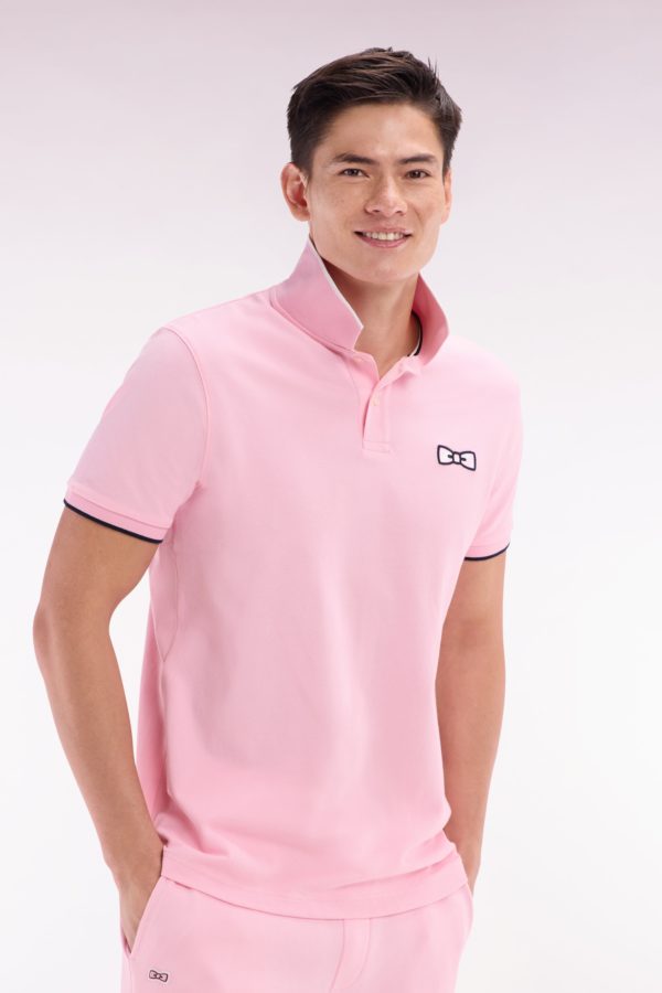 Polo À Manches Courtes En Coton Rose Broderie Ton Sur Ton Coupe Décontractée Eden Park – Image 2