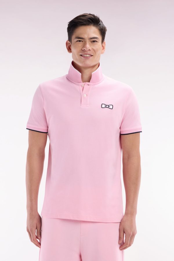 Polo À Manches Courtes En Coton Rose Broderie Ton Sur Ton Coupe Décontractée Eden Park