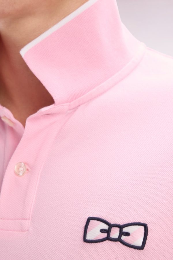 Polo À Manches Courtes En Coton Rose Broderie Ton Sur Ton Coupe Décontractée Eden Park – Image 4