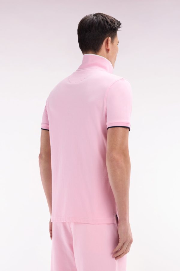 Polo À Manches Courtes En Coton Rose Broderie Ton Sur Ton Coupe Décontractée Eden Park – Image 3