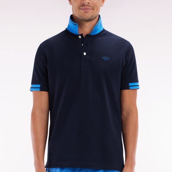Polo À Manches Courtes En Coton Marine Détails Colorés Coupe Décontractée Eden Park