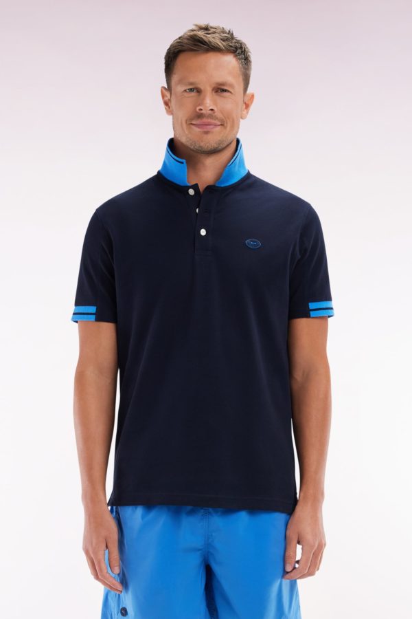 Polo À Manches Courtes En Coton Marine Détails Colorés Coupe Décontractée Eden Park