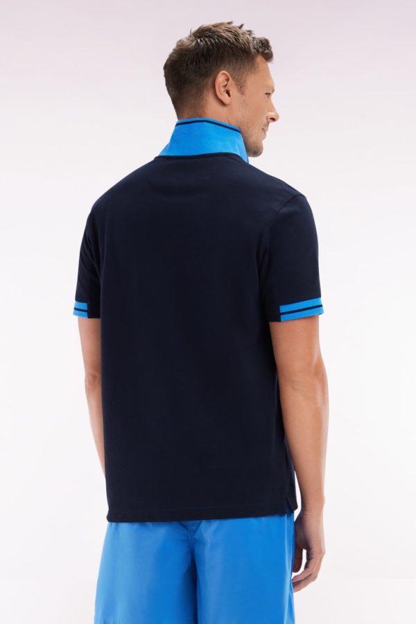Polo À Manches Courtes En Coton Marine Détails Colorés Coupe Décontractée Eden Park – Image 3