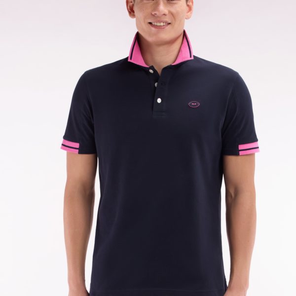 Polo À Manches Courtes En Coton Rose Détails Colorés Coupe Décontractée Eden Park