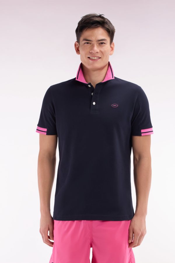 Polo À Manches Courtes En Coton Rose Détails Colorés Coupe Décontractée Eden Park