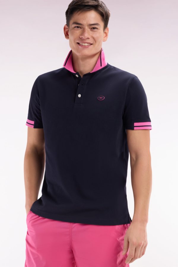 Polo À Manches Courtes En Coton Rose Détails Colorés Coupe Décontractée Eden Park – Image 2