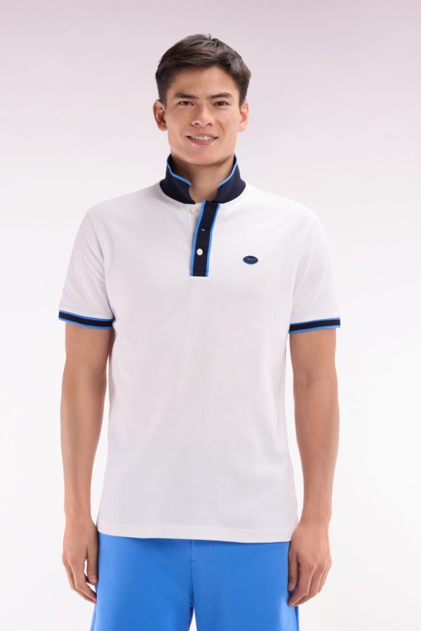 Polo À Manches Courtes En Coton Bleu Rayures Colorées Coupe Décontractée Eden Park
