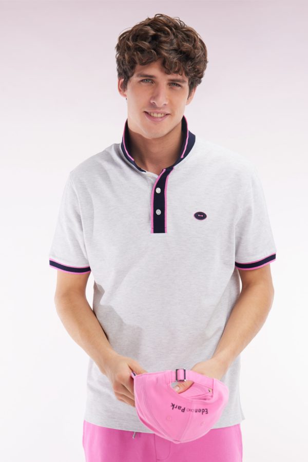 Polo À Manches Courtes En Coton Rose Rayures Colorées Coupe Décontractée Eden Park – Image 2