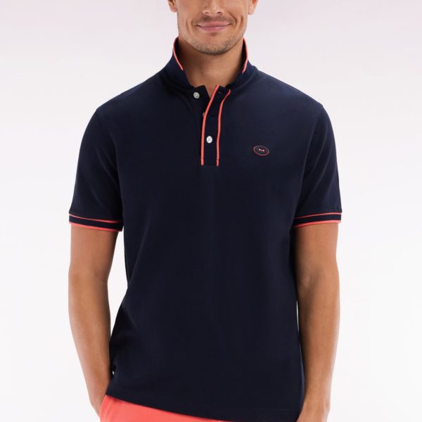 Polo À Manches Courtes En Coton Corail Rayures Colorées Coupe Décontractée Eden Park