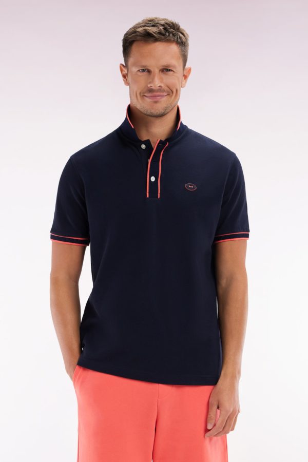 Polo À Manches Courtes En Coton Corail Rayures Colorées Coupe Décontractée Eden Park