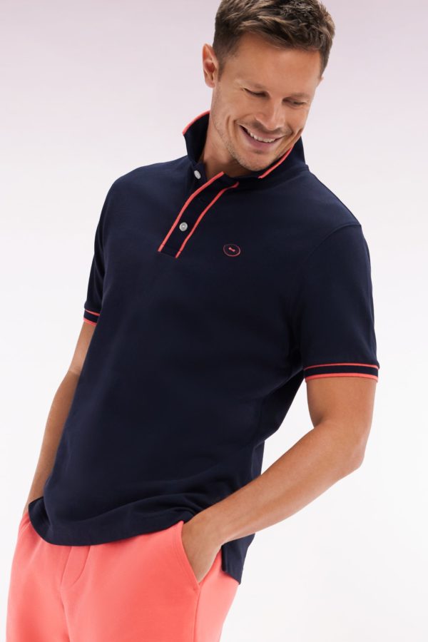 Polo À Manches Courtes En Coton Corail Rayures Colorées Coupe Décontractée Eden Park – Image 2