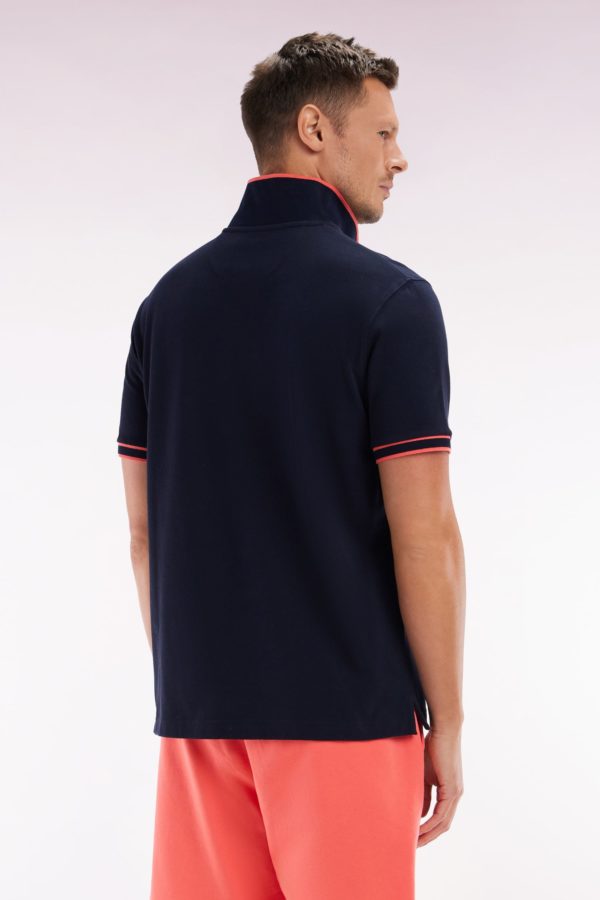 Polo À Manches Courtes En Coton Corail Rayures Colorées Coupe Décontractée Eden Park – Image 3